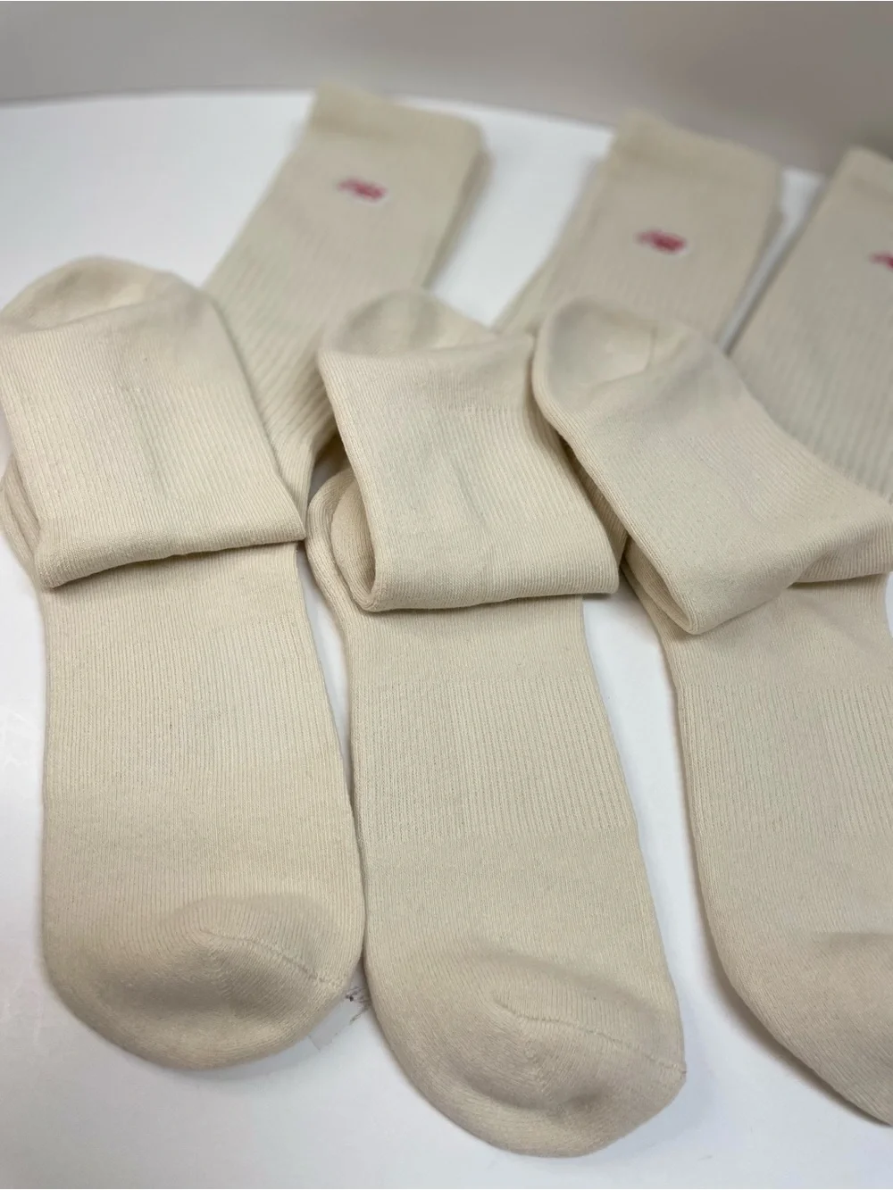 New Balance Cream Unisex Crew Socks with Red Logo - 3 Pack